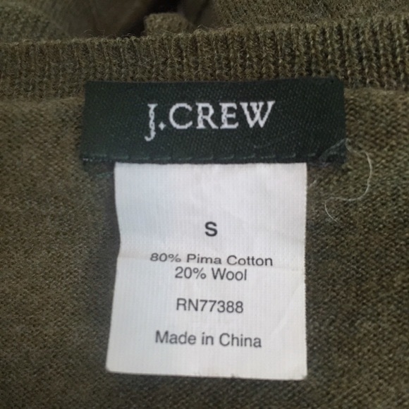 J. CREW Sweater Crew Neck Ruffled Tiers Cotton Wool Knit Olive Green Small - Picture 12 of 15